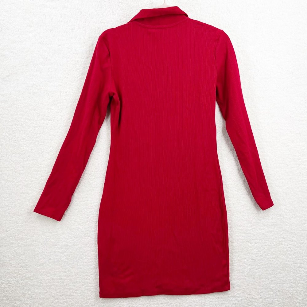 Zara Red Polo long sleeve Cotton T shirt Mini Dress Size L NEW - Picture 3 of 12
